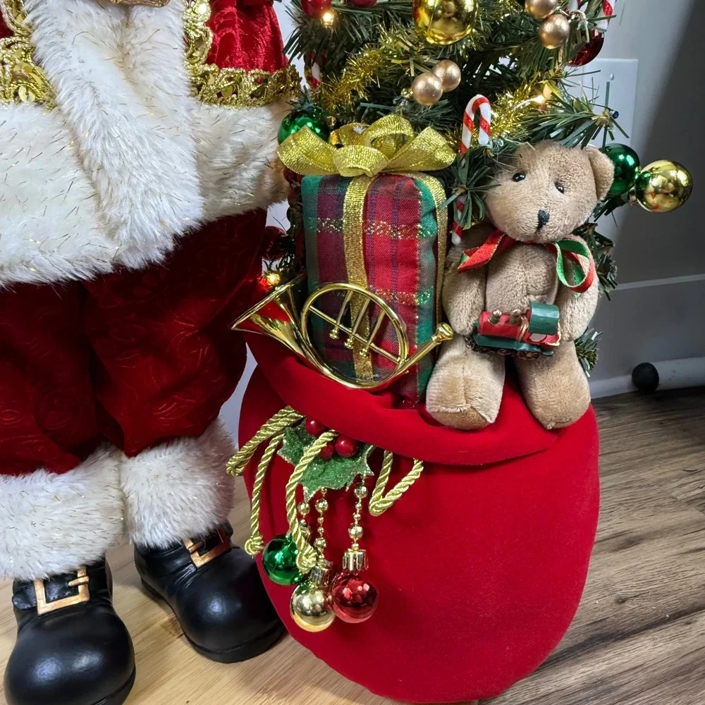 Karen Didion Santa Claus Figurine 33in Red Velvet Lighted Tree Bell Handcrafted